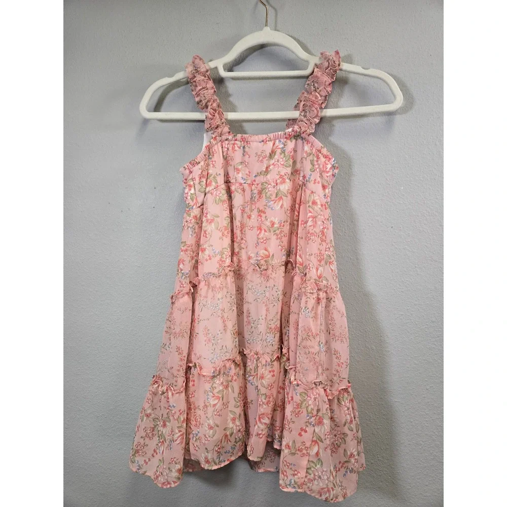 Jona Michelle Floral Ruffle Tiered Chiffon Lace Party Dress Size 6